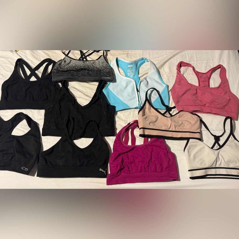 Women's Sports Bra Bundle of 10 (puma,champion,Avia,kindly yours,unknown)